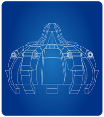 3d model of crane hand on a blue