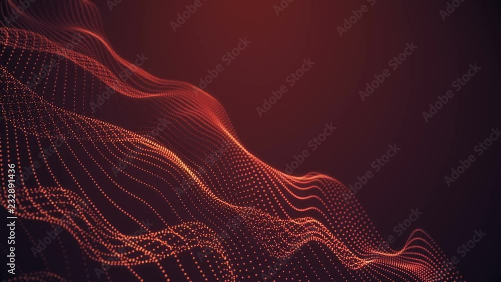 Poster 4k 60 fps. abstract red loopable wavy dots background. concept of futuristic animation.