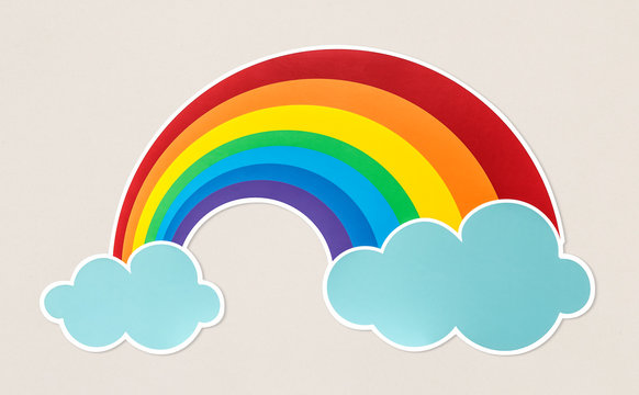 Colorful rainbow with clouds icon