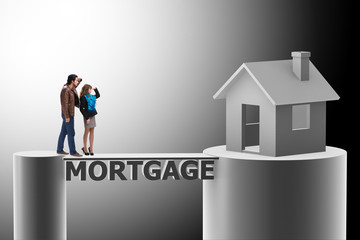 Concept of family taking mortgage loan for house