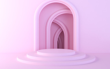 Obraz premium Long dark corridor with futuristic light. 3D rendering. Abstract psychedelic pink background