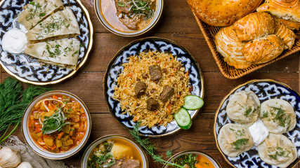 dishes of Uzbek cuisine lagman, pilaf