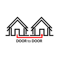 Door to door with colorful door icon, flat design
