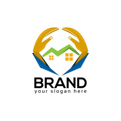 House protects logo template, hand and lamp icon