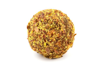 Homemade Candy with Fruits, Nuts and Honey. Rich in Proteins, Fiber and Carbs Healthy Snack. Isolated on White.