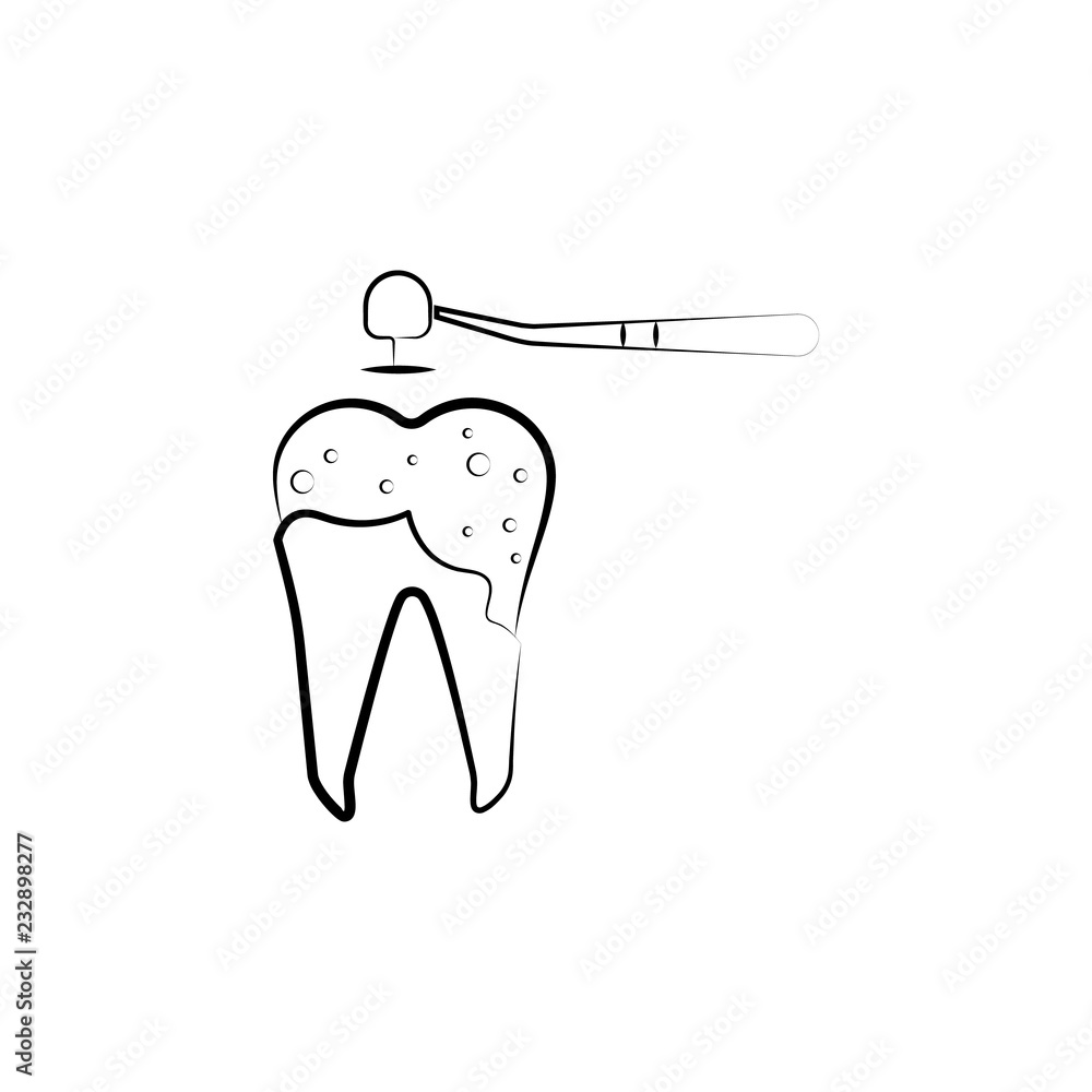 Poster decayed tooth, dental icon. element of dantist for mobile concept and web apps illustration. hand dr