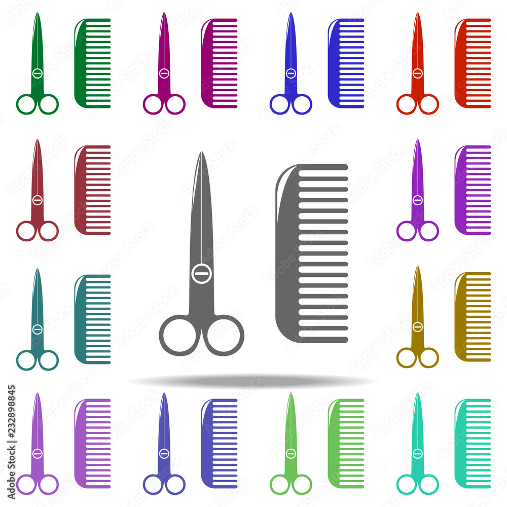 Poster scissors and comb icon. elements of bathroom in multi color style icons. simple icon for websites, w
