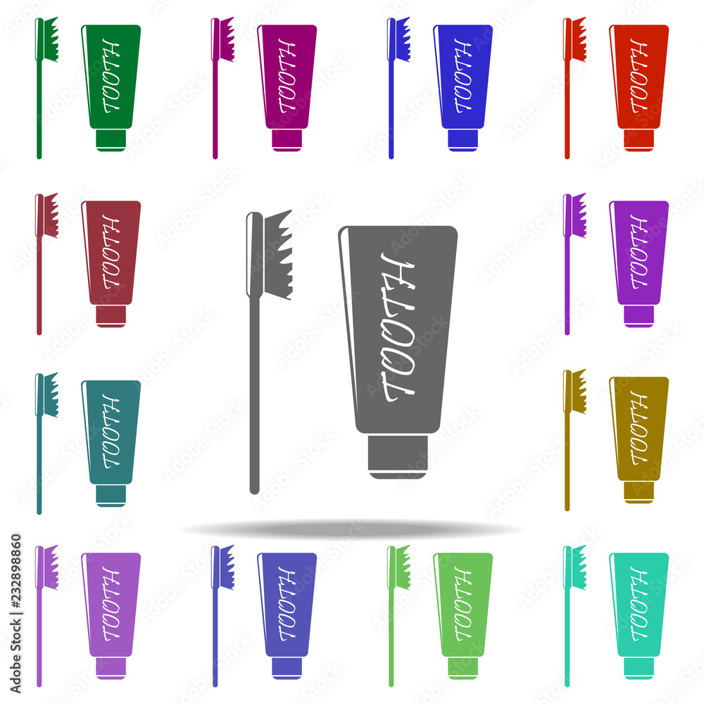 Poster toothpaste and brush icon. elements of bathroom in multi color style icons. simple icon for websites