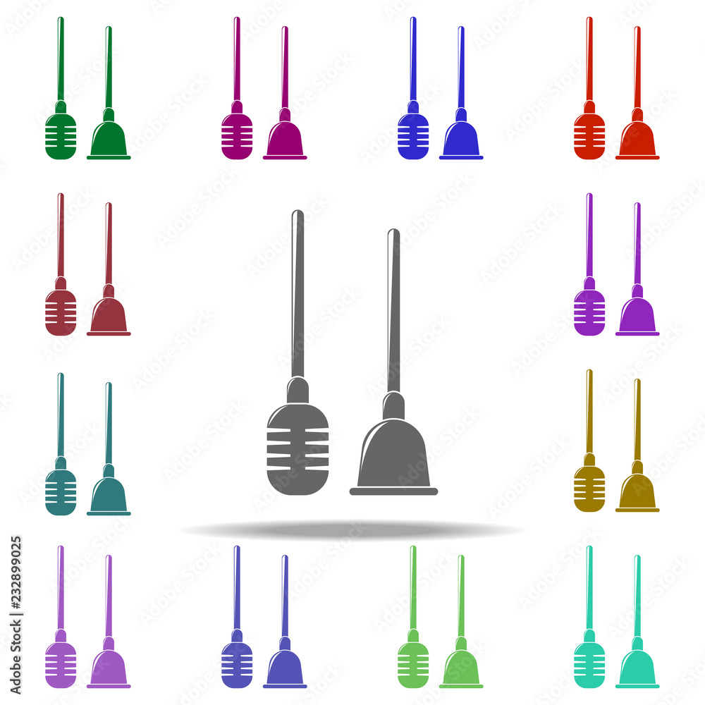 Poster plunger and brush icon. elements of bathroom in multi color style icons. simple icon for websites, w