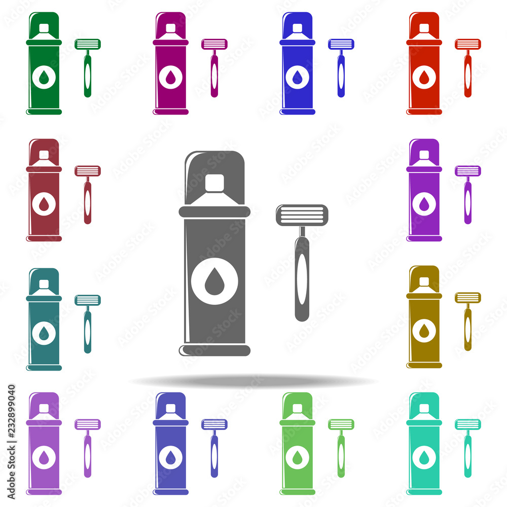 Poster razor and shaving foam icon. elements of bathroom in multi color style icons. simple icon for websit