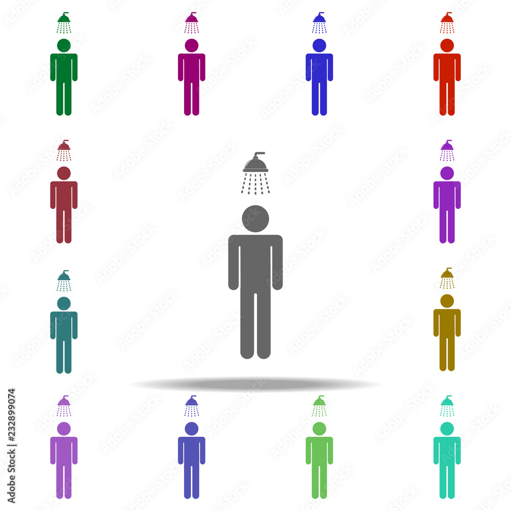 Poster man under the shower icon. elements of bathroom in multi color style icons. simple icon for websites
