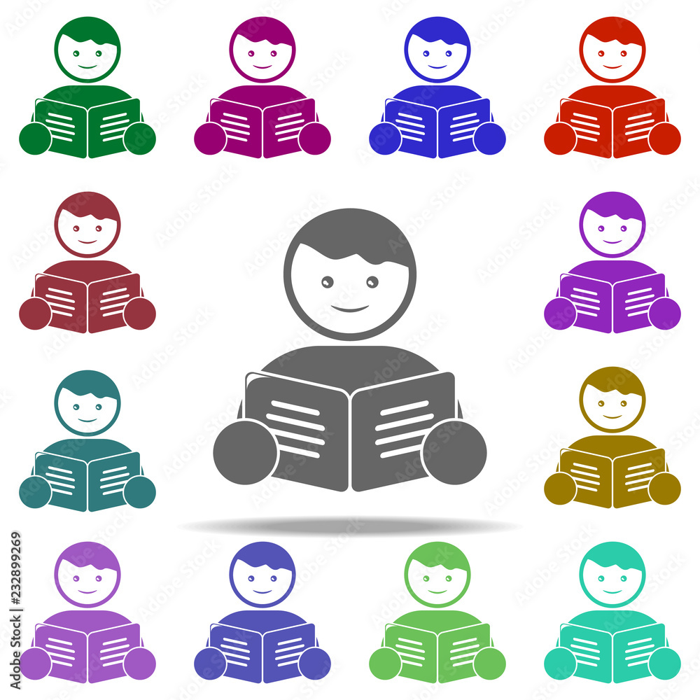 Poster the child is reading a book icon. Elements of Children in multi color style icons. Simple icon for websites, web design, mobile app, info graphics