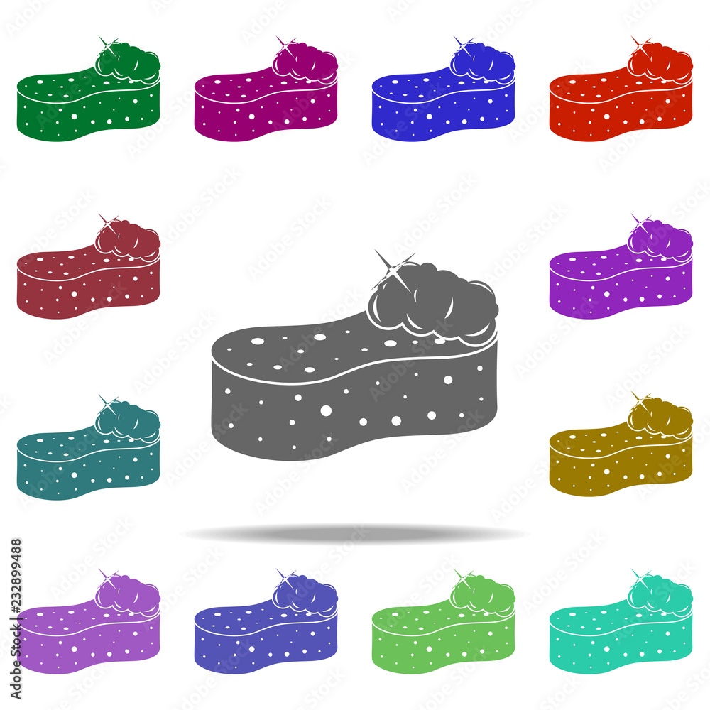Poster sponge with cleaning agent icon. elements of cleaners in multi color style icons. simple icon for we