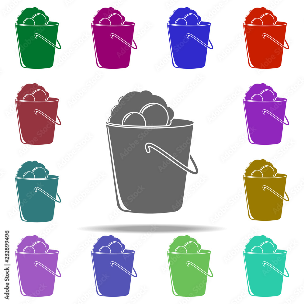 Poster bucket of foam icon. Elements of Cleaners in multi color style icons. Simple icon for websites, web design, mobile app, info graphics