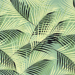 Tropical palm leaves, jungle leaves vector floral pattern background. Leaves texture pattern.Watercolor floral background.
