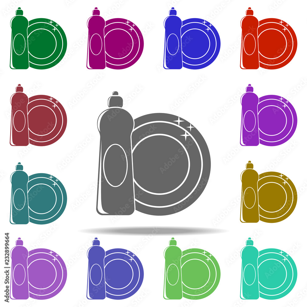 Poster dishes and detergent icon. elements of cleaners in multi color style icons. simple icon for websites
