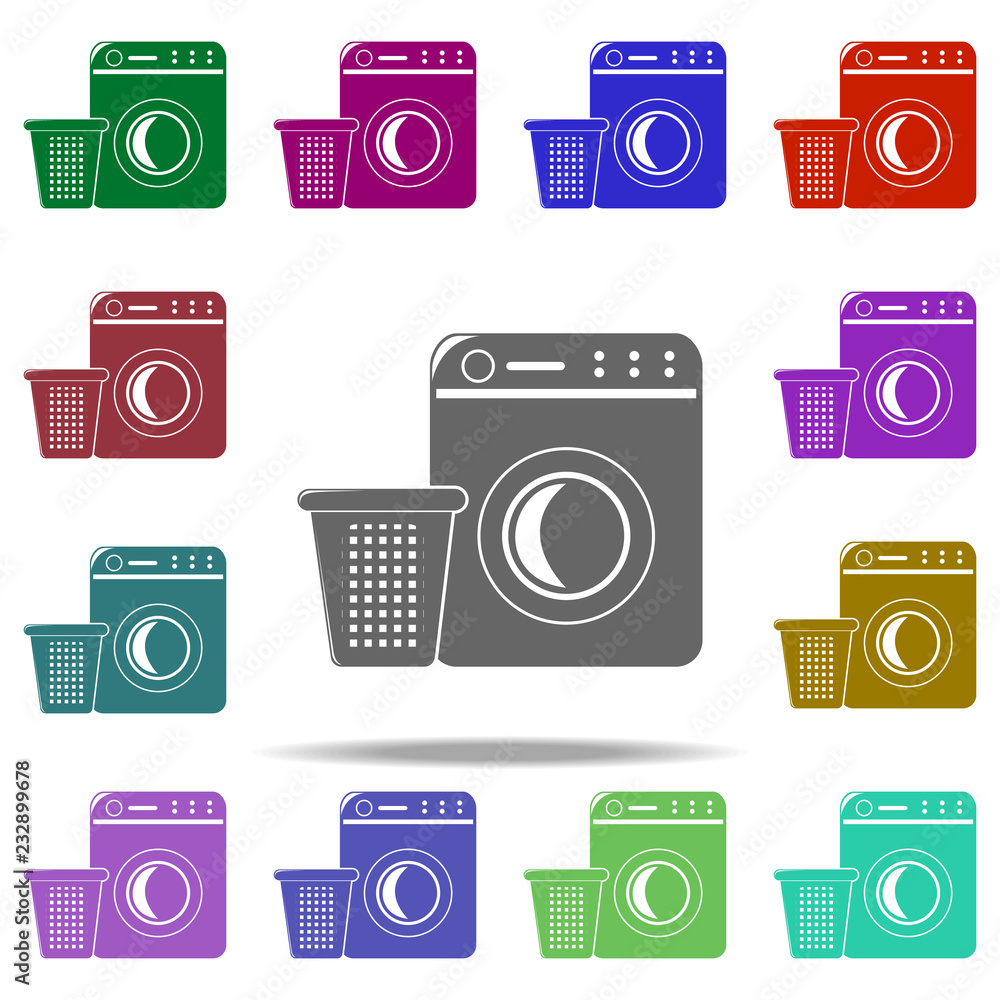Poster washing machine and basket icon. elements of cleaners in multi color style icons. simple icon for we