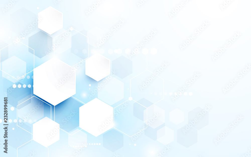 Poster Abstract technology digital hi tech hexagons concept background. Space for your text