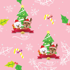 reindeer and white bear Christmas seamless pattern,winter,happy new year