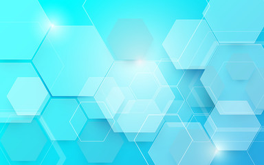 Abstract blue technology digital hi tech hexagons concept background