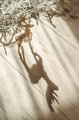 Merry Christmas Card with christmas deerchristmas decorations over grunge background