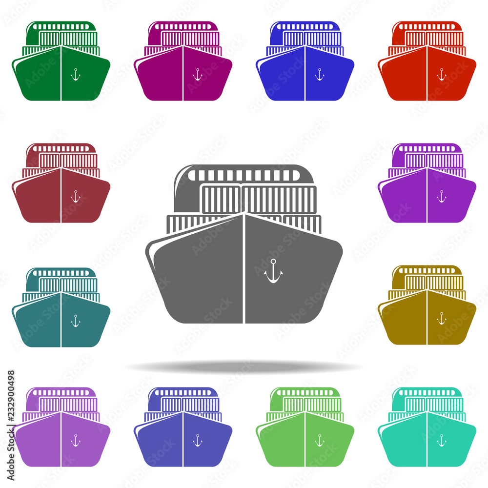 Poster ship with containers icon. elements of logistic in multi color style icons. simple icon for websites
