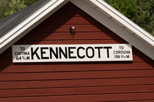 Sign at the Kennecott Mine gives exact mileage distance to two nearby Alaskan towns - Chitina and Cordova