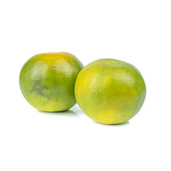 Green orange tangerine isolated on white background.summer fruit concept
