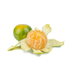 Green orange tangerine isolated on white background.summer fruit concept