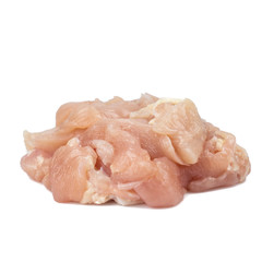 Raw chicken fillet chunks isolated on white background