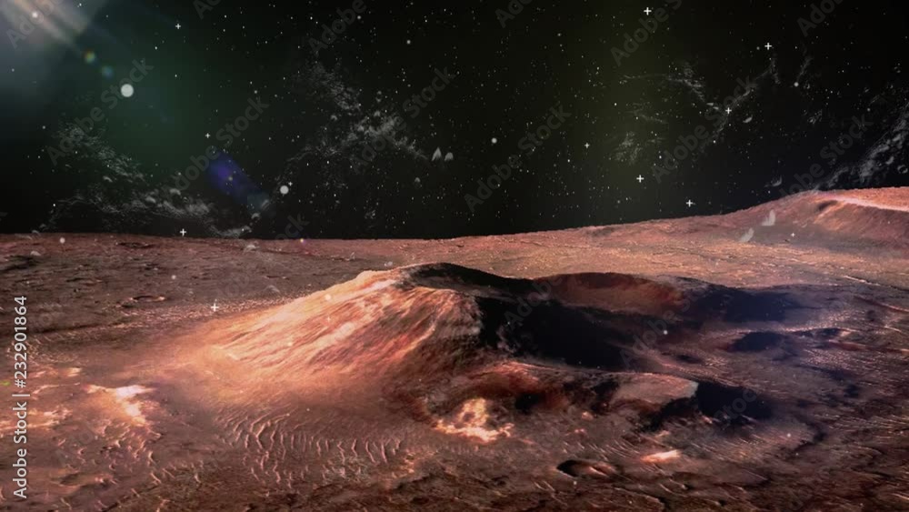 Poster mars - the red planet. parallax animation of movement dust clouds and stars. martian surface with hi