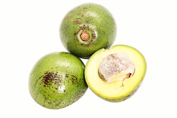 Slice Two of green thai avocado on white background