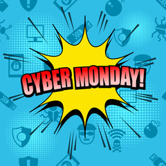 Comic Cyber Monday advertising seamless pattern