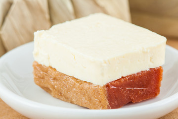 Traditional Colombian sweet from the Velez town in Santander called Bocadillo served with white cheese