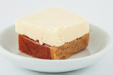 Traditional Colombian sweet from the Velez town in Santander called Bocadillo served with white cheese