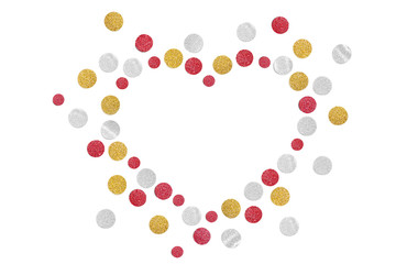 Red gold and silver glitter confetti heart frame paper cut on white background - isolated