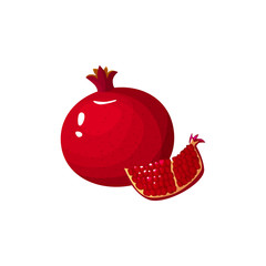 Cartoon fresh pomegranate isolated icon on white