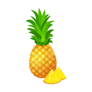 Cartoon fresh pineapple isolated icon on white