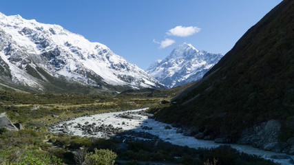 Fototapeta na wymiar View of the highest peak of New Zealand - Mt. Cook, Hooker Valley Track