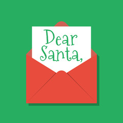 Dear Santa text in opened red xmas envelope