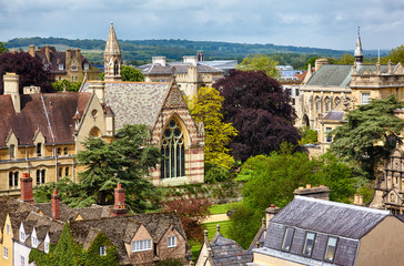 Views across the heart of the university city from the cupola of Sheldonian Theatre. Oxford. England