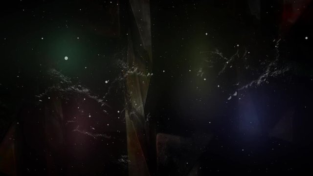 Beautiful background of the night sky with stars, Parallax animation of movement dust clouds and stars with abstract geometric figures triangulars. The elements of this image furnished by NASA.