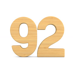 Number ninety two on white background. Isolated 3D illustration