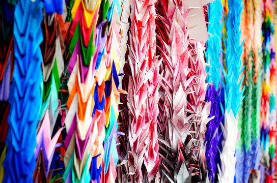 Colorful Senba-zuru, Origami of Orizuru or Crane paper fold. © areeya_ann