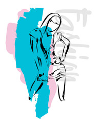 Fashion girl Sketch. Stylish fashion model. Pretty young girl.