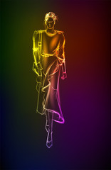 Hand-drawn fashion model from a neon. A light girl's. Fashion girl.