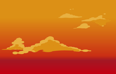 Vector red sky clouds. Anime clean style. Background design