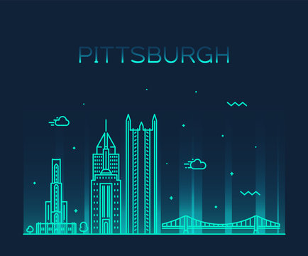 Pittsburgh A Skyline Vector Pennsylvania USA Line