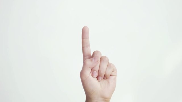 Close up of isolated female hand shows of hand touchscreen gestures on white background. 3840x2160, 4k