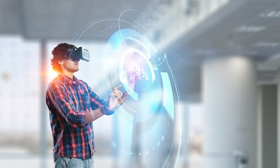 Experiencing virtual technology world. Mixed media
